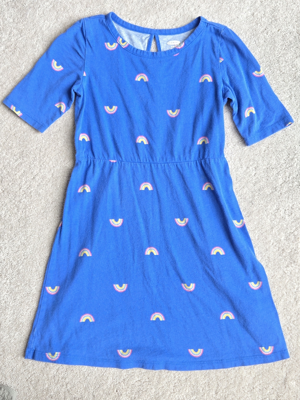 Old Navy Blue Short-Sleeve Dress with Rainbow Print